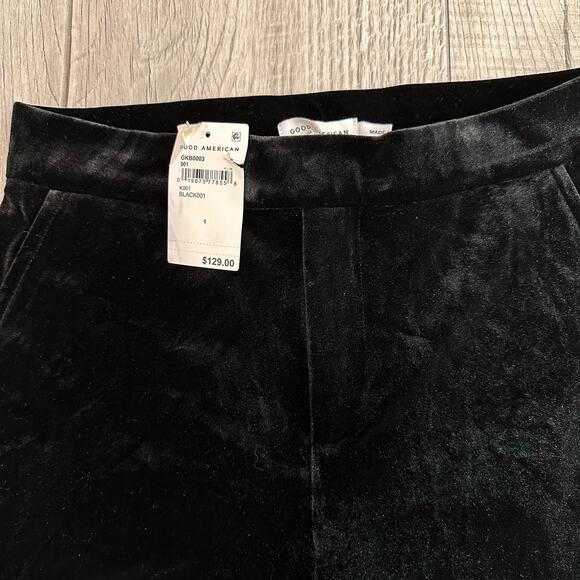 Good American Velour Pants Flare Legs WMNS 1 Black Velvet High Waisted Slimming - Picture 12 of 12